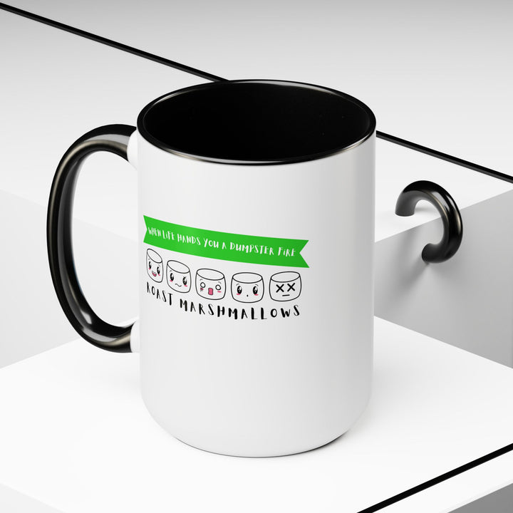 "When Life Hands You a Dumpster Fire, Roast Marshmallows" Two-Tone Coffee Mug, 15oz