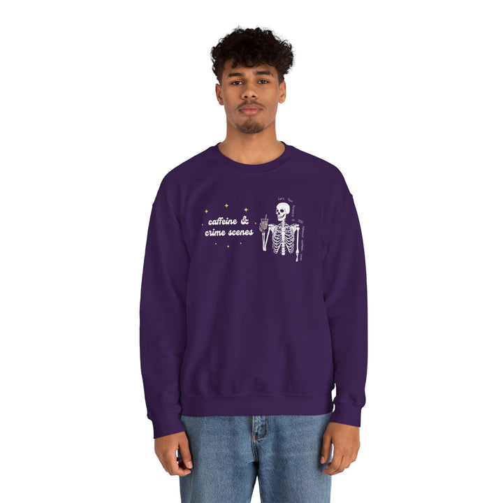Skeleton "Caffeine and Crime Scenes" Unisex Heavy Blend™ Crewneck Sweatshirt