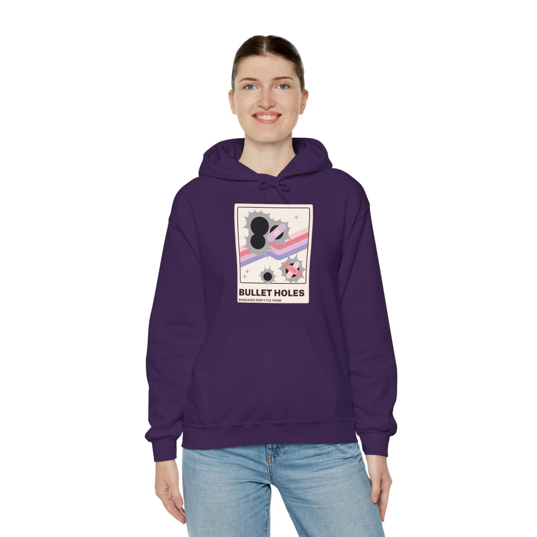 “Bullet Holes – Bandaids Don’t Fix Them” Unisex Heavy Blend™ Hooded Sweatshirt