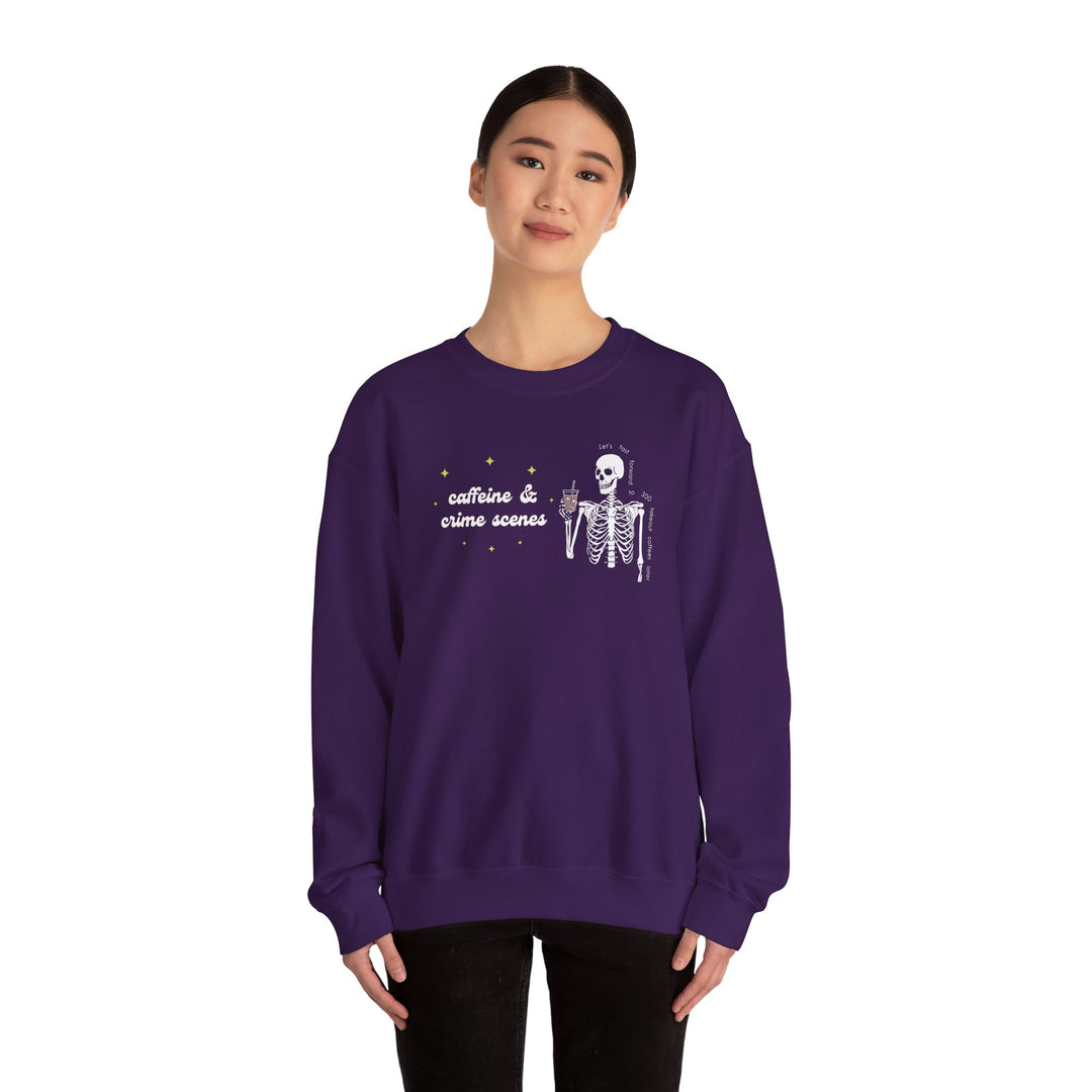 Skeleton "Caffeine and Crime Scenes" Unisex Heavy Blend™ Crewneck Sweatshirt