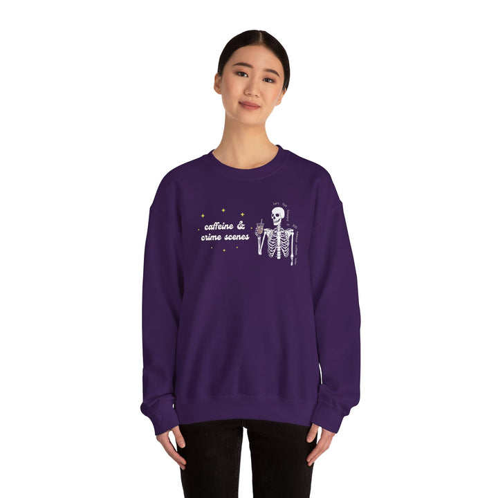 Skeleton "Caffeine and Crime Scenes" Unisex Heavy Blend™ Crewneck Sweatshirt