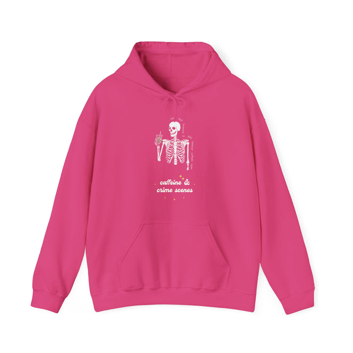 Skeleton "Caffeine and Crime Scenes" Unisex Heavy Blend™ Hooded Sweatshirt