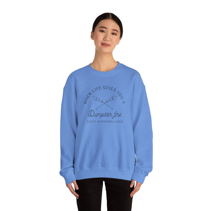 “When Life Gives You a Dumpster Fire, Roast Marshmallows” Unisex Heavy Blend™ Crewneck Sweatshirt