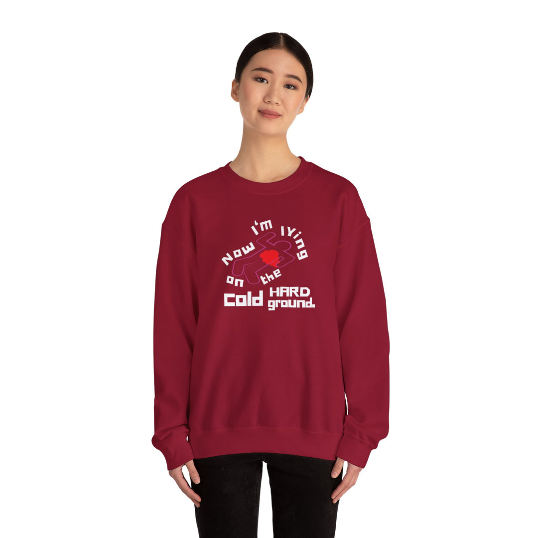 Chalk Outline “Lying on the Cold Hard Ground” Unisex Heavy Blend™ Crewneck Sweatshirt