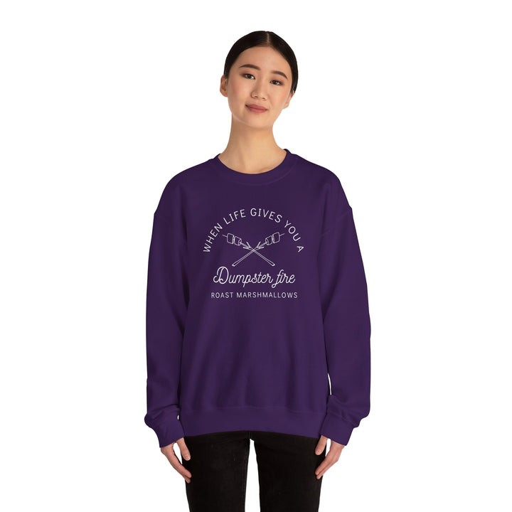 “When Life Gives You a Dumpster Fire, Roast Marshmallows” Unisex Heavy Blend™ Crewneck Sweatshirt