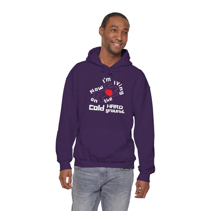 Chalk Outline “Lying on the Cold Hard Ground” Unisex Heavy Blend™ Hooded Sweatshirt