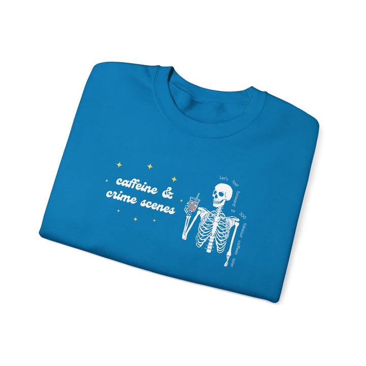 Skeleton "Caffeine and Crime Scenes" Unisex Heavy Blend™ Crewneck Sweatshirt