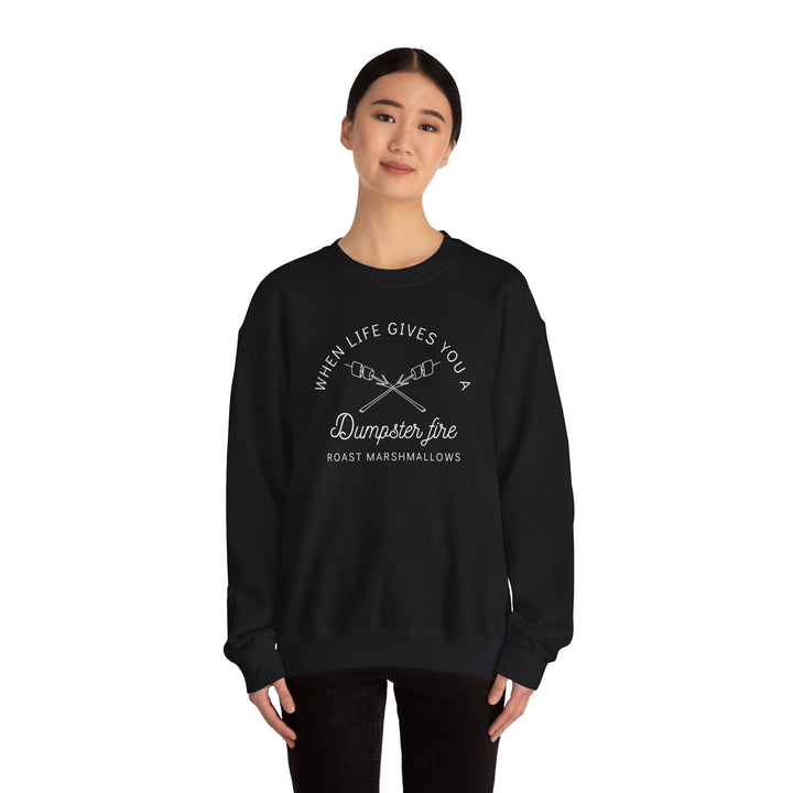 “When Life Gives You a Dumpster Fire, Roast Marshmallows” Unisex Heavy Blend™ Crewneck Sweatshirt