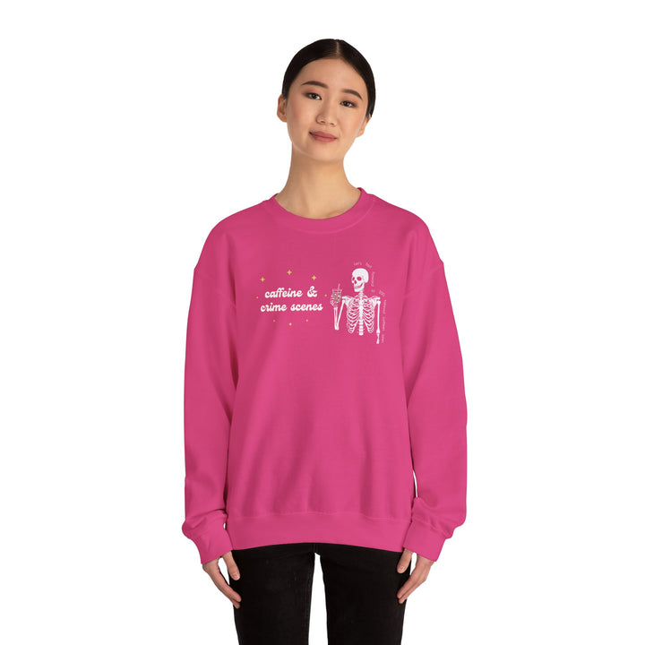 Skeleton "Caffeine and Crime Scenes" Unisex Heavy Blend™ Crewneck Sweatshirt