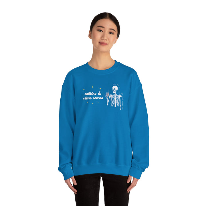 Skeleton "Caffeine and Crime Scenes" Unisex Heavy Blend™ Crewneck Sweatshirt