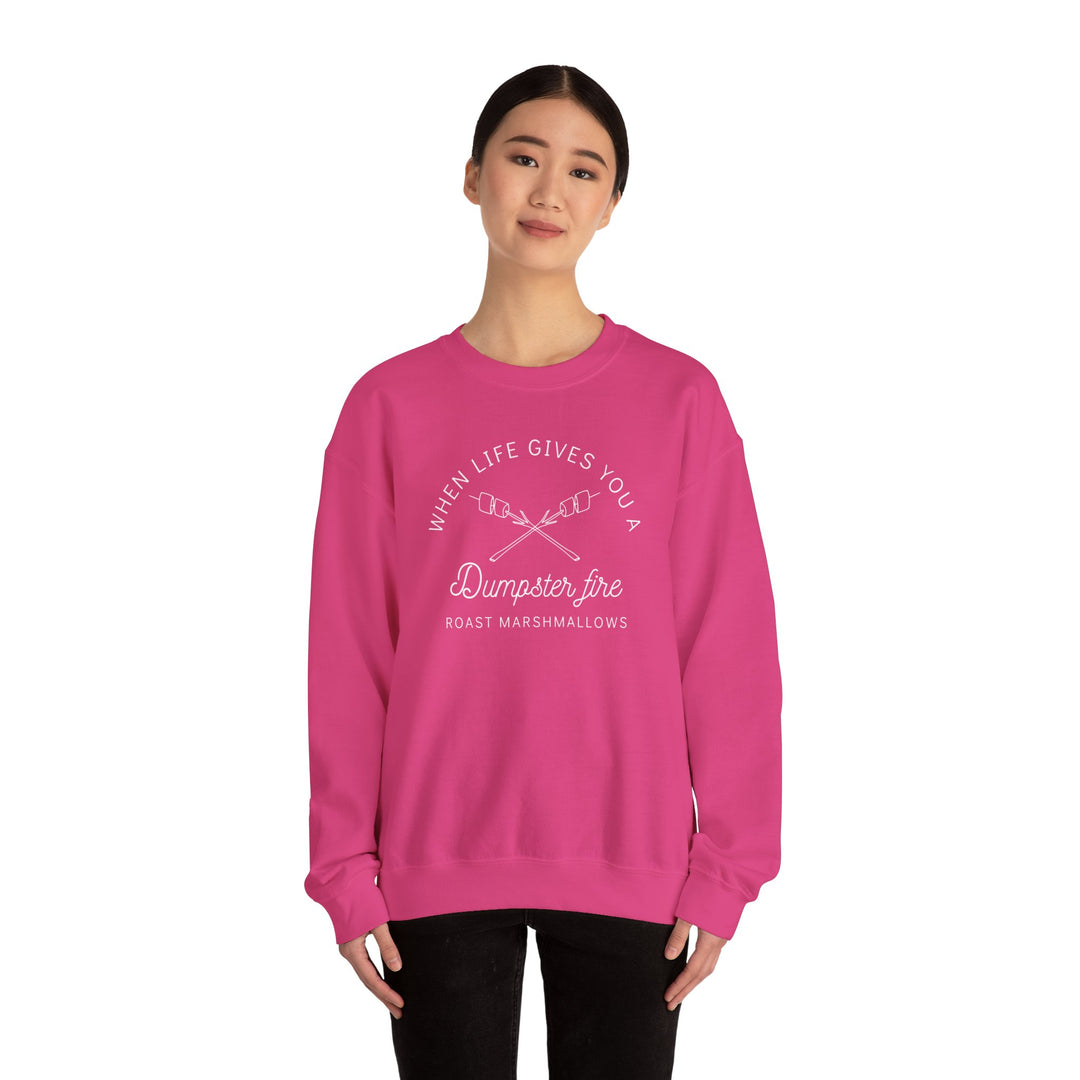 “When Life Gives You a Dumpster Fire, Roast Marshmallows” Unisex Heavy Blend™ Crewneck Sweatshirt