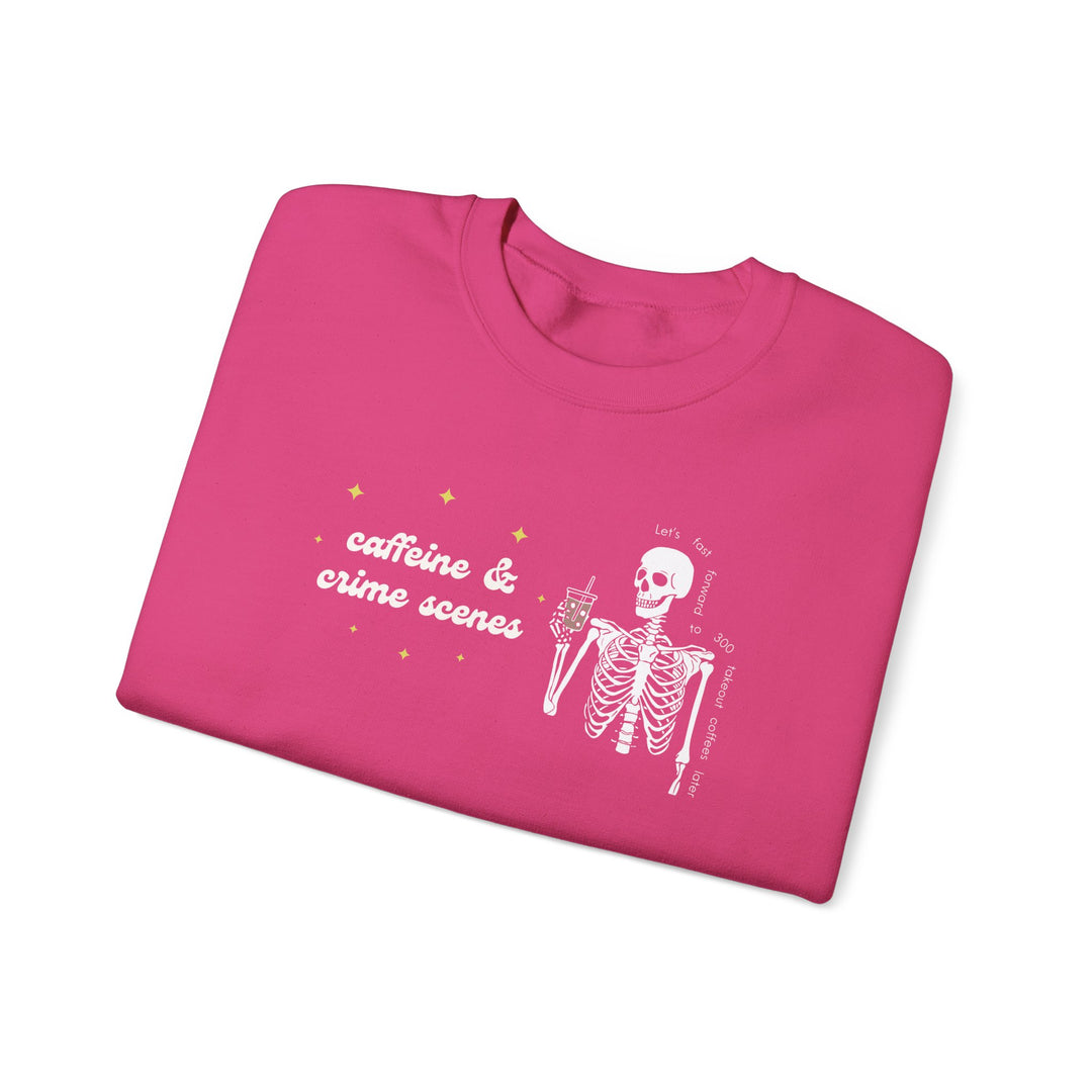 Skeleton "Caffeine and Crime Scenes" Unisex Heavy Blend™ Crewneck Sweatshirt