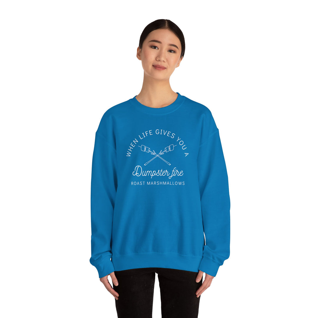 “When Life Gives You a Dumpster Fire, Roast Marshmallows” Unisex Heavy Blend™ Crewneck Sweatshirt
