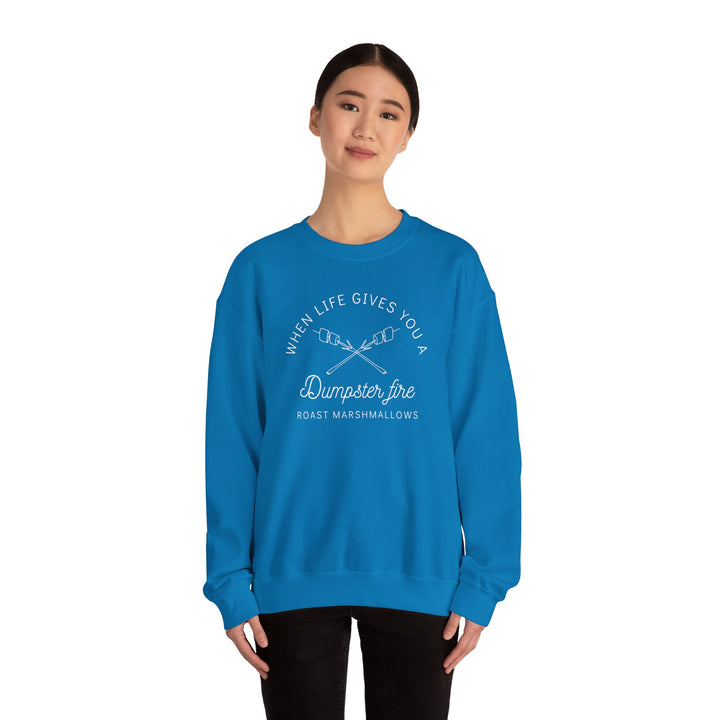 “When Life Gives You a Dumpster Fire, Roast Marshmallows” Unisex Heavy Blend™ Crewneck Sweatshirt