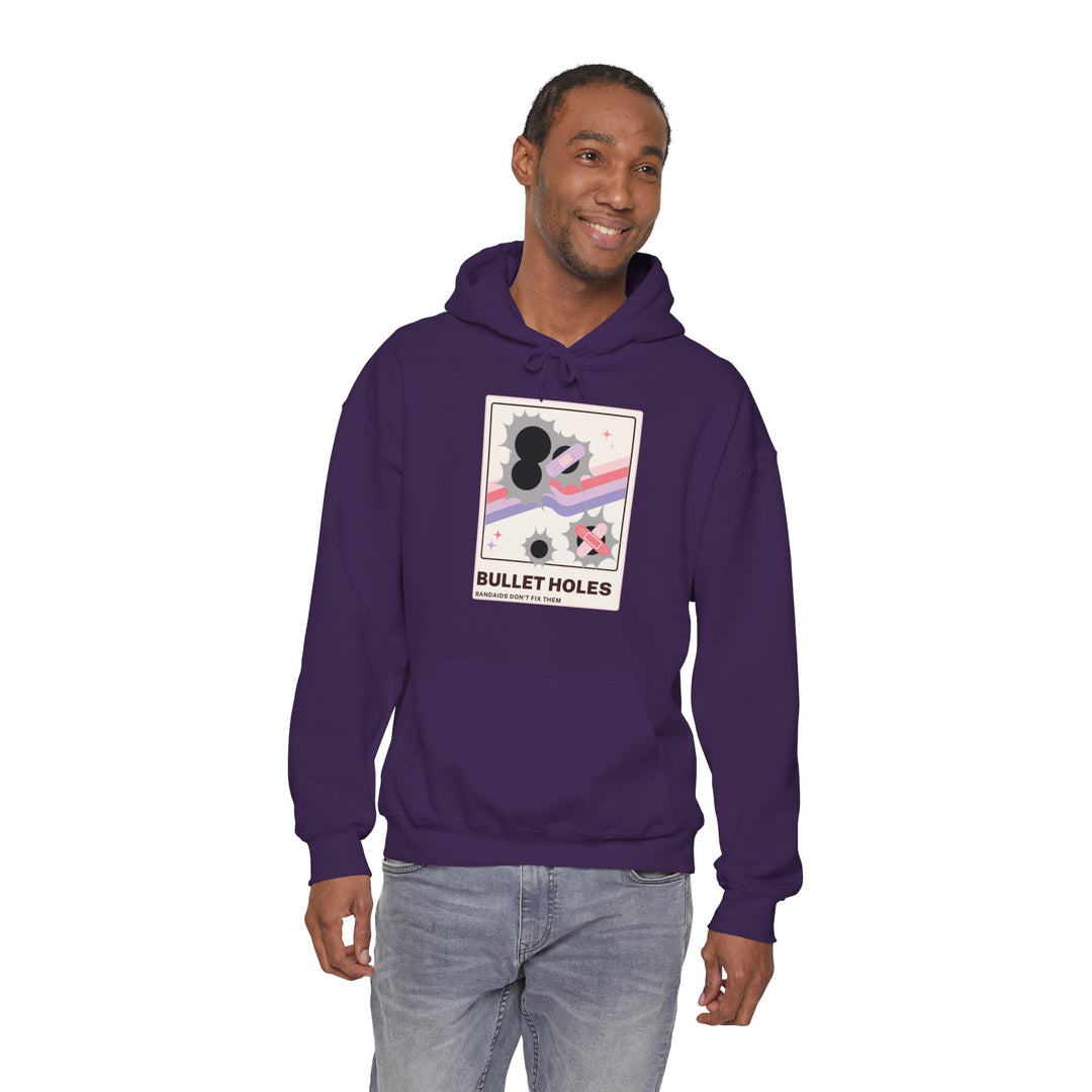 “Bullet Holes – Bandaids Don’t Fix Them” Unisex Heavy Blend™ Hooded Sweatshirt