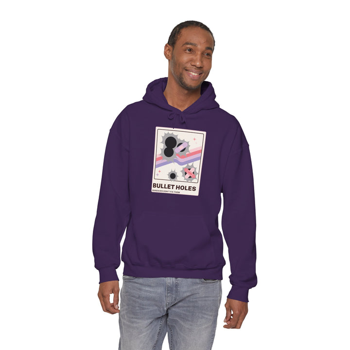 “Bullet Holes – Bandaids Don’t Fix Them” Unisex Heavy Blend™ Hooded Sweatshirt
