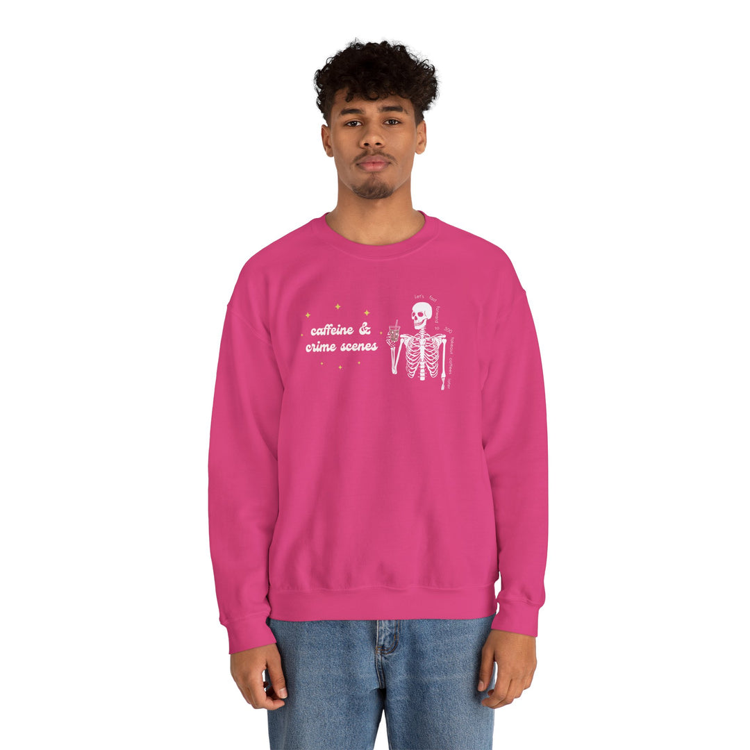 Skeleton "Caffeine and Crime Scenes" Unisex Heavy Blend™ Crewneck Sweatshirt