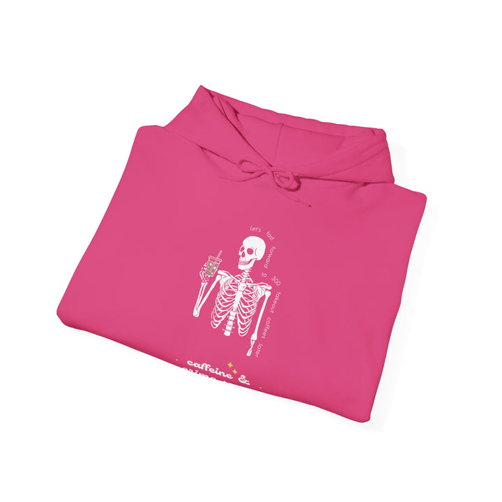 Skeleton "Caffeine and Crime Scenes" Unisex Heavy Blend™ Hooded Sweatshirt