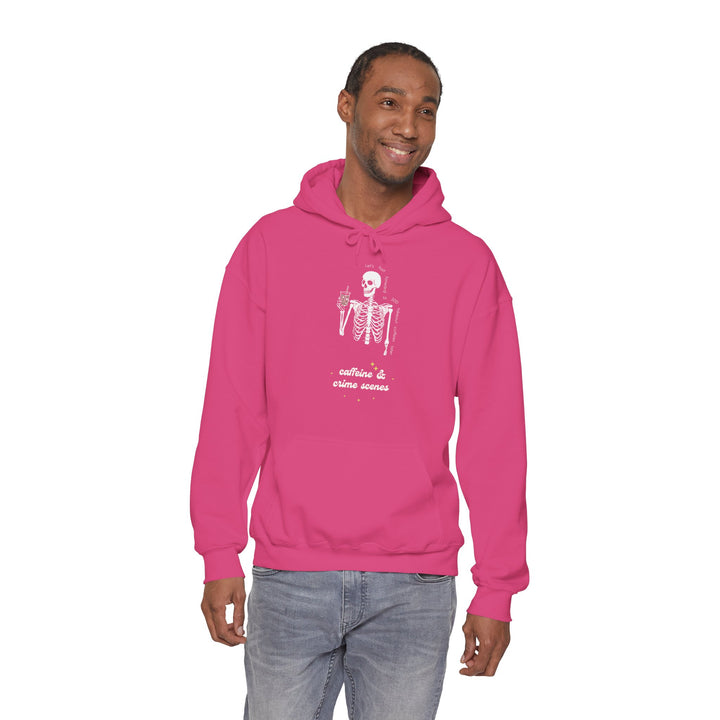 Skeleton "Caffeine and Crime Scenes" Unisex Heavy Blend™ Hooded Sweatshirt