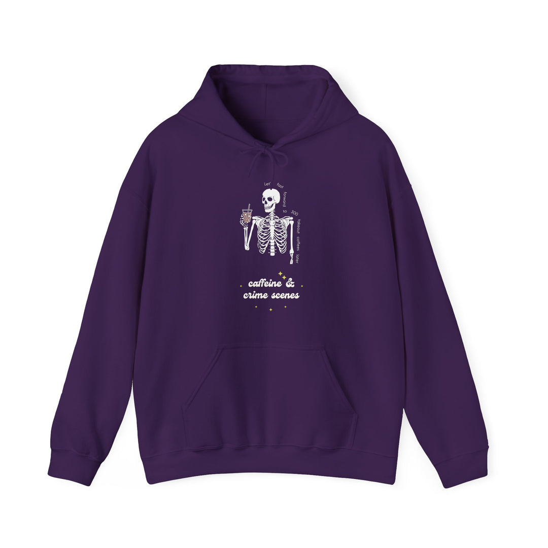 Skeleton "Caffeine and Crime Scenes" Unisex Heavy Blend™ Hooded Sweatshirt