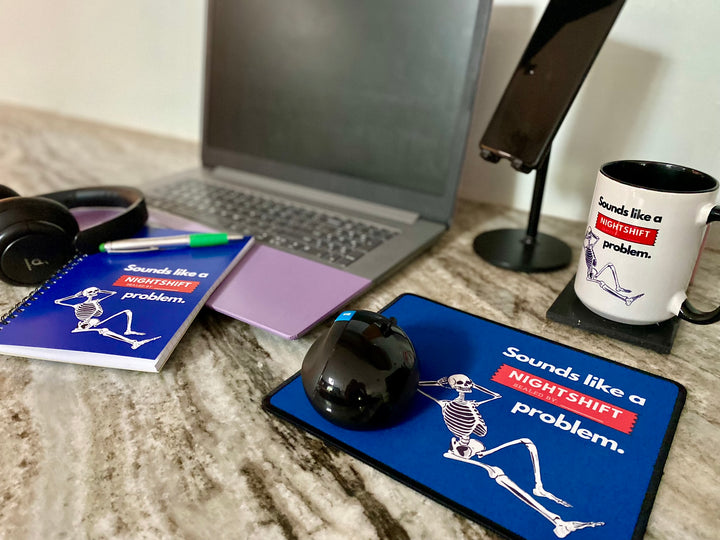 "Sounds Like a NIGHTSHIFT Problem" Non-Slip Mouse Pad (Blue)