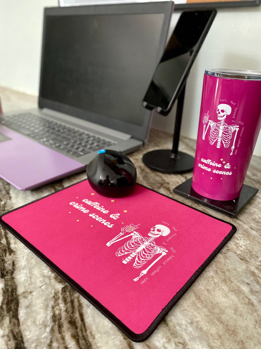 Skeleton "Caffeine and Crime Scenes" Tumbler 20oz