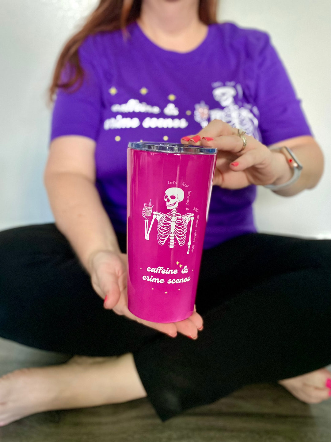 Skeleton "Caffeine and Crime Scenes" Tumbler 20oz