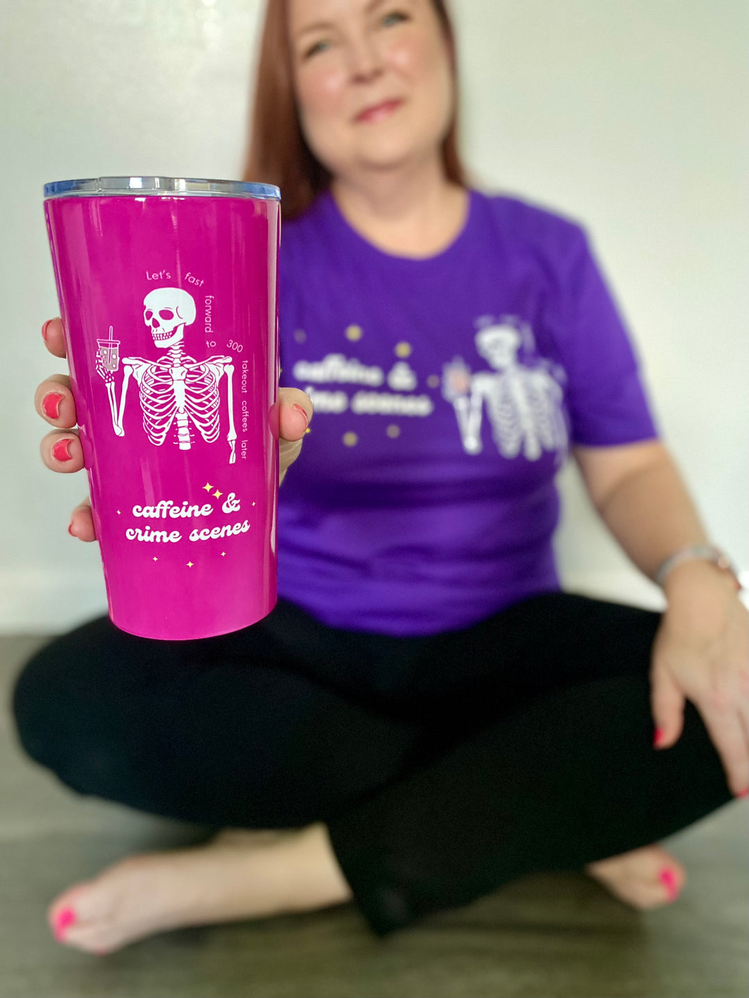 Skeleton "Caffeine and Crime Scenes" Tumbler 20oz