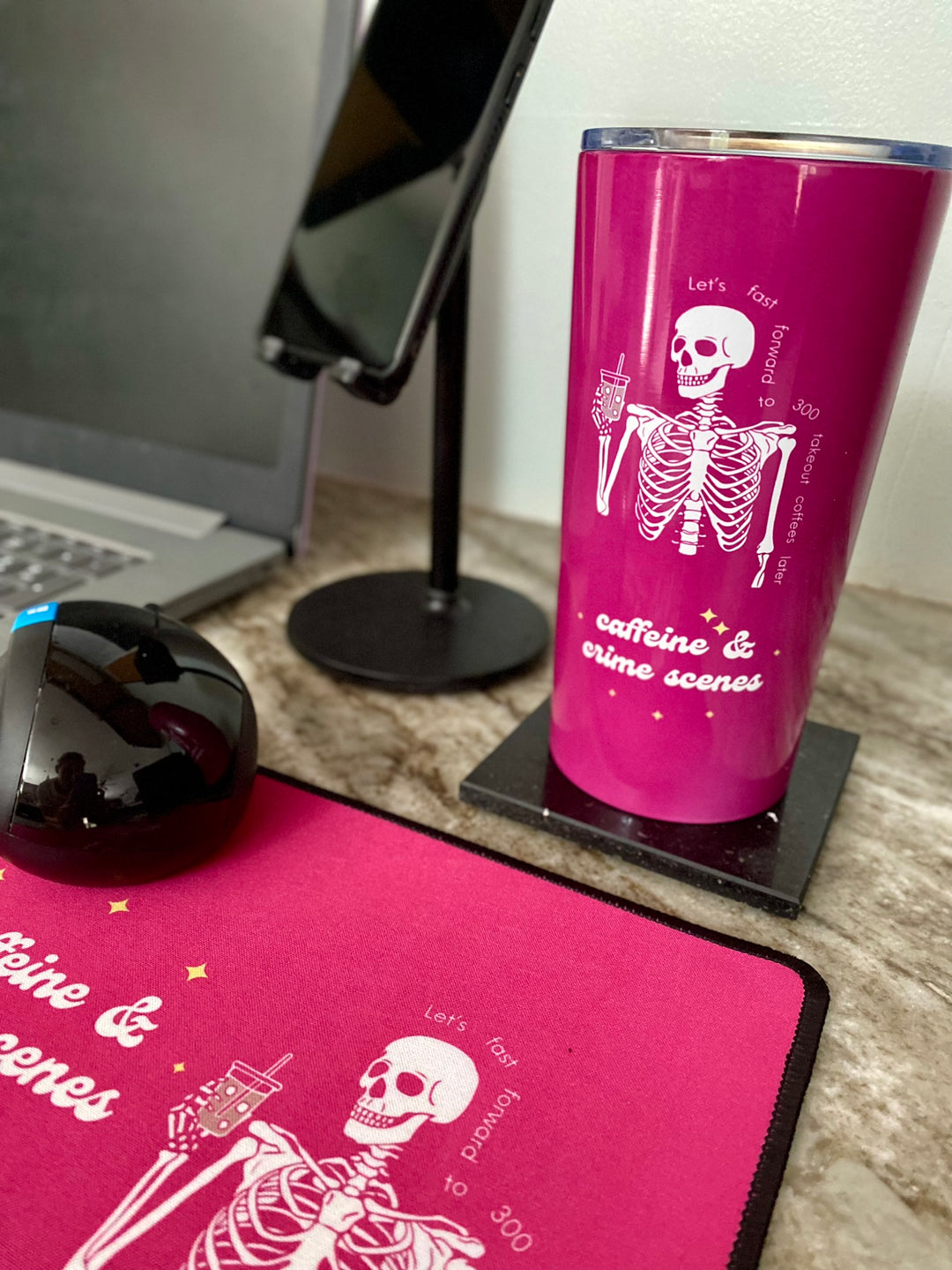 Skeleton "Caffeine and Crime Scenes" Tumbler 20oz