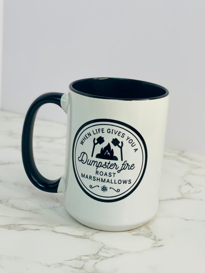 "When Life Gives You a Dumpster Fire, Roast Marshmallows" Two-Tone Coffee Mug, 15oz