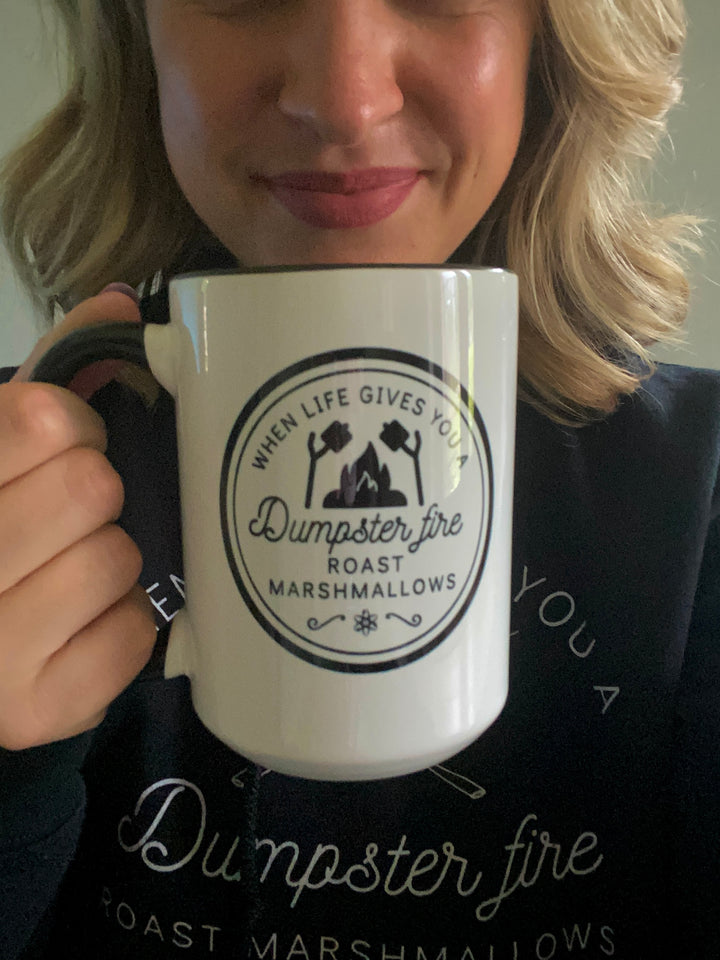 "When Life Gives You a Dumpster Fire, Roast Marshmallows" Two-Tone Coffee Mug, 15oz