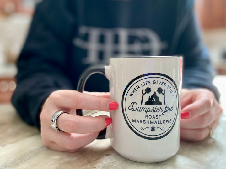 "When Life Gives You a Dumpster Fire, Roast Marshmallows" Two-Tone Coffee Mug, 15oz