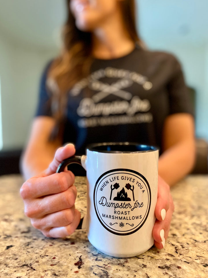 "When Life Gives You a Dumpster Fire, Roast Marshmallows" Two-Tone Coffee Mug, 15oz