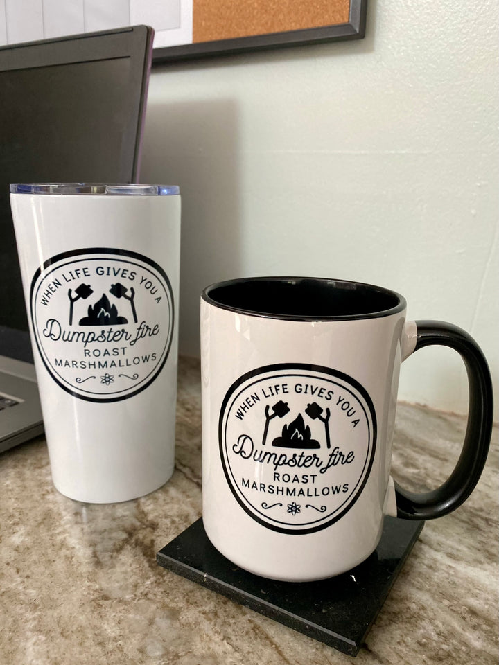 "When Life Gives You a Dumpster Fire, Roast Marshmallows" Two-Tone Coffee Mug, 15oz