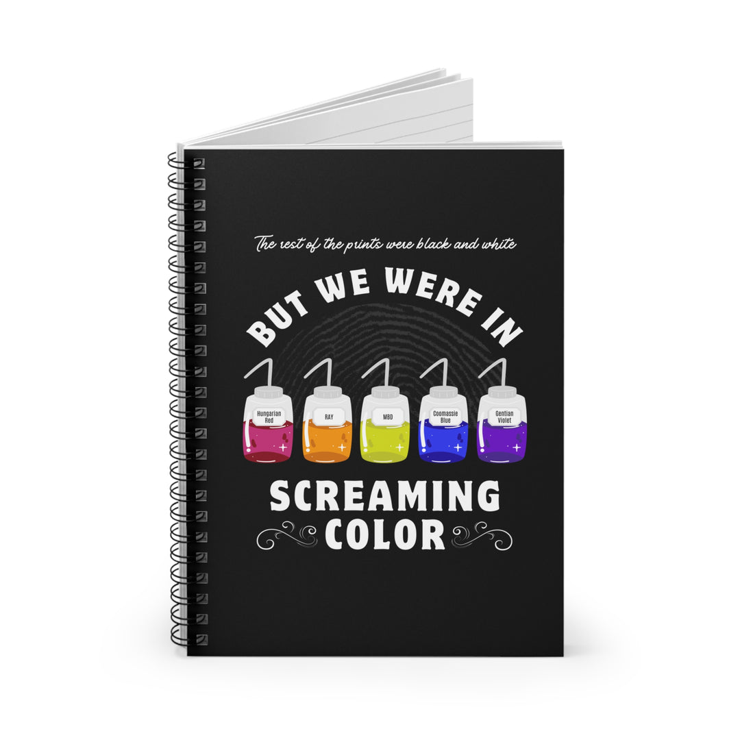 "Screaming Color" Forensic Latent Processing Reagents Spiral Notebook - Ruled Line