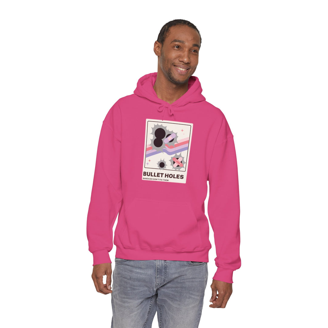 “Bullet Holes – Bandaids Don’t Fix Them” Unisex Heavy Blend™ Hooded Sweatshirt