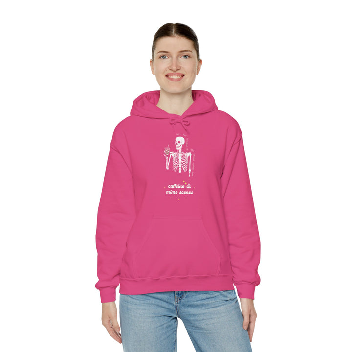 Skeleton "Caffeine and Crime Scenes" Unisex Heavy Blend™ Hooded Sweatshirt