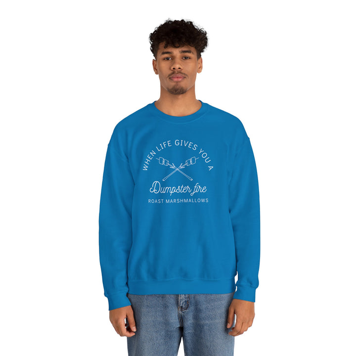 “When Life Gives You a Dumpster Fire, Roast Marshmallows” Unisex Heavy Blend™ Crewneck Sweatshirt