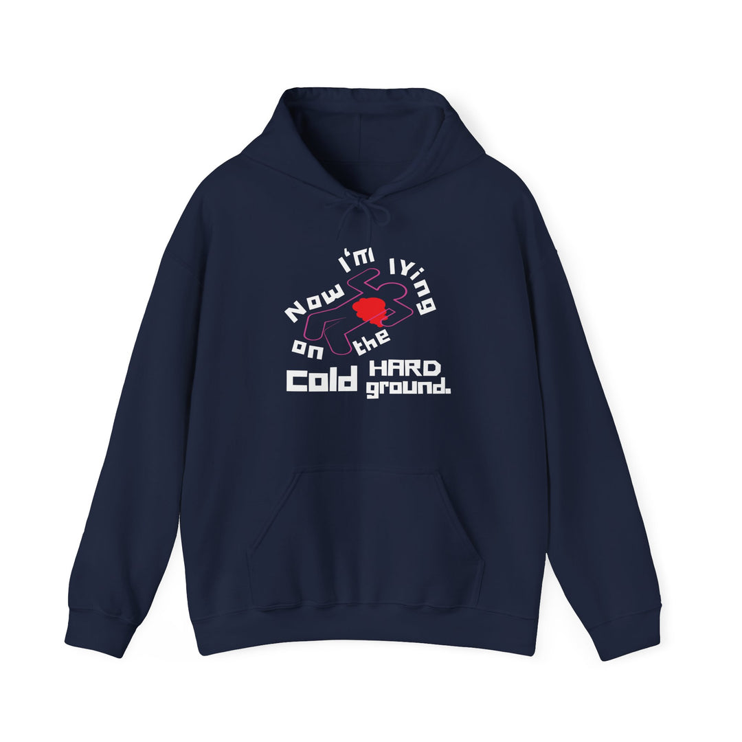 Chalk Outline “Lying on the Cold Hard Ground” Unisex Heavy Blend™ Hooded Sweatshirt