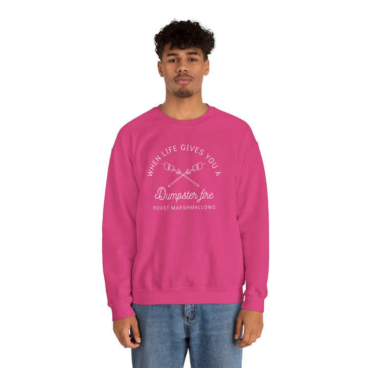 “When Life Gives You a Dumpster Fire, Roast Marshmallows” Unisex Heavy Blend™ Crewneck Sweatshirt