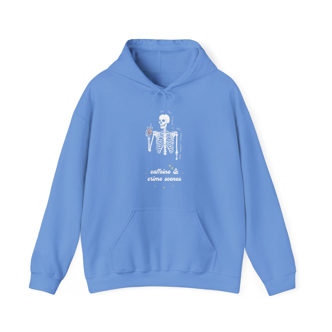 Skeleton "Caffeine and Crime Scenes" Unisex Heavy Blend™ Hooded Sweatshirt