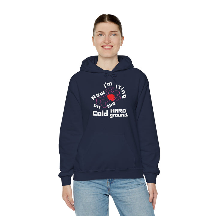 Chalk Outline “Lying on the Cold Hard Ground” Unisex Heavy Blend™ Hooded Sweatshirt