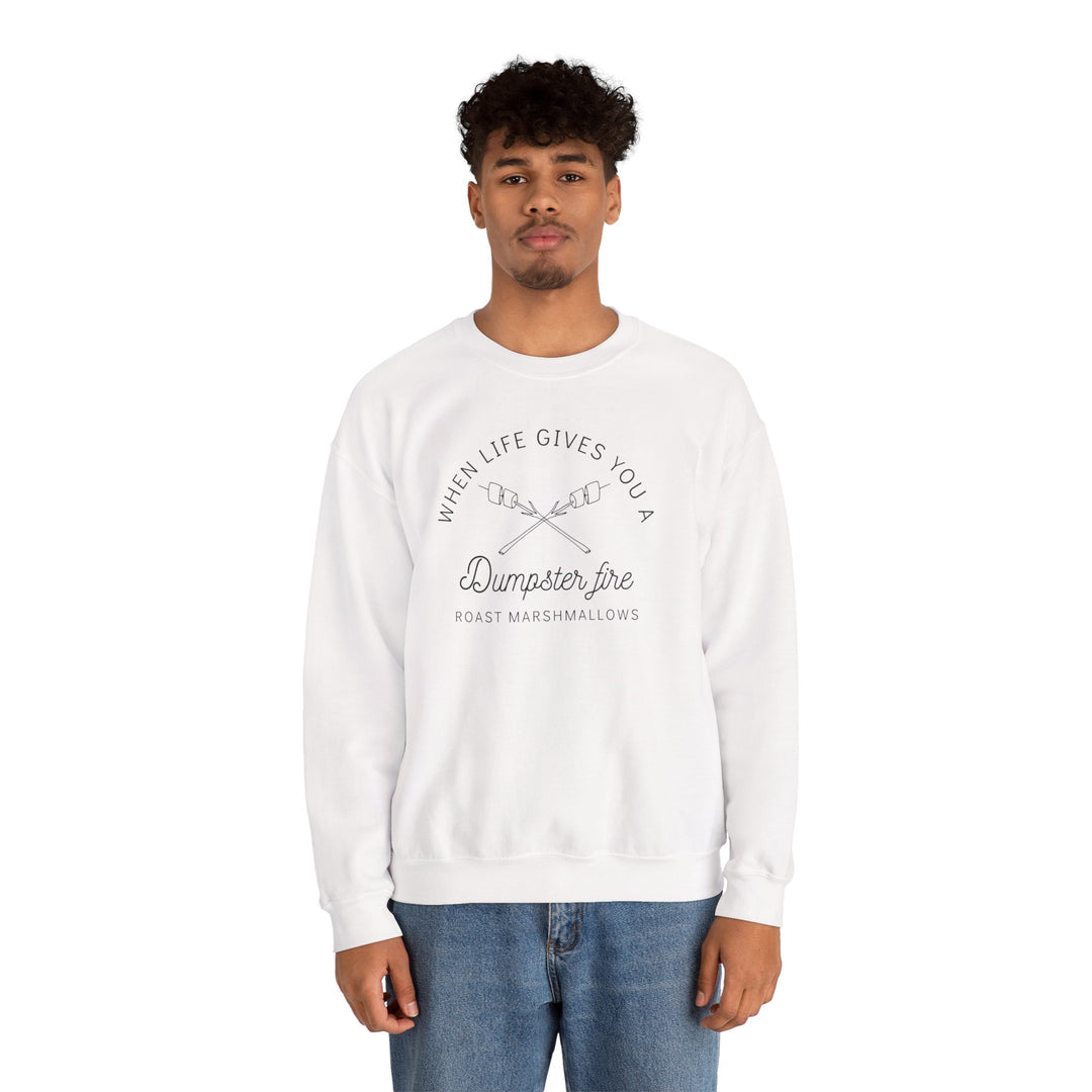 “When Life Gives You a Dumpster Fire, Roast Marshmallows” Unisex Heavy Blend™ Crewneck Sweatshirt