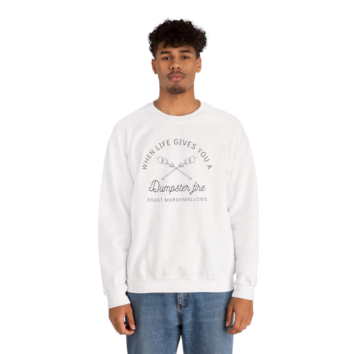 “When Life Gives You a Dumpster Fire, Roast Marshmallows” Unisex Heavy Blend™ Crewneck Sweatshirt