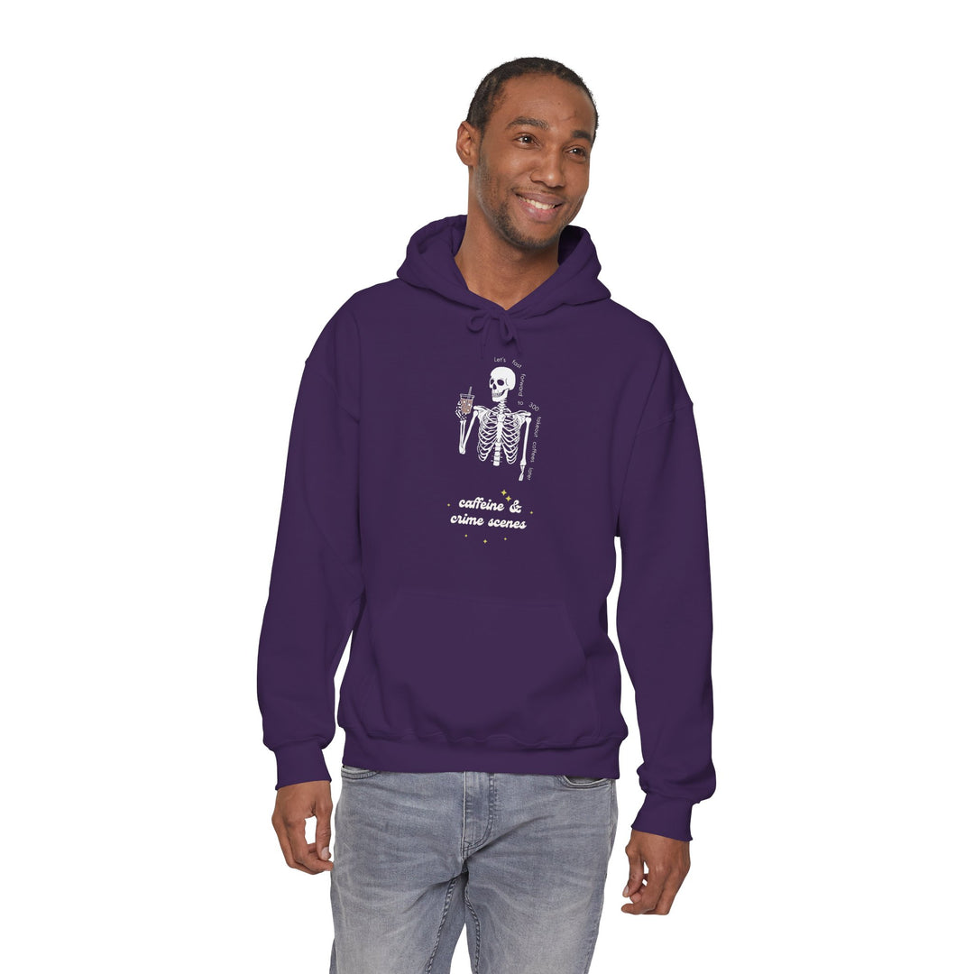 Skeleton "Caffeine and Crime Scenes" Unisex Heavy Blend™ Hooded Sweatshirt