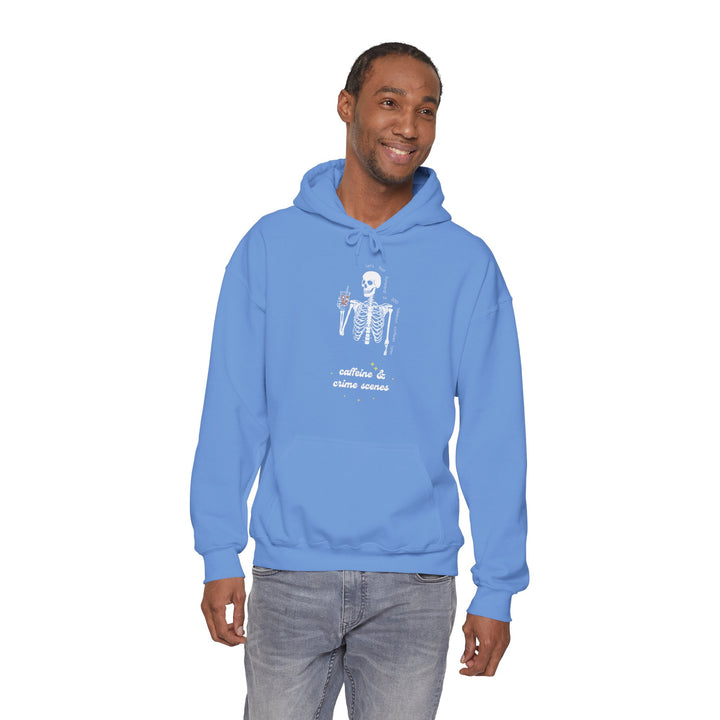 Skeleton "Caffeine and Crime Scenes" Unisex Heavy Blend™ Hooded Sweatshirt