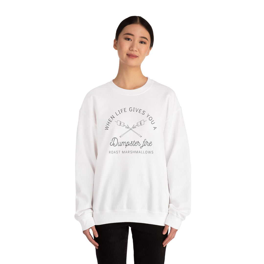“When Life Gives You a Dumpster Fire, Roast Marshmallows” Unisex Heavy Blend™ Crewneck Sweatshirt