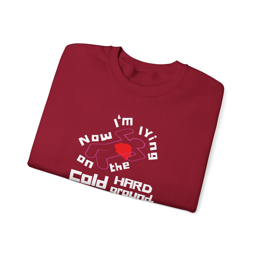 Chalk Outline “Lying on the Cold Hard Ground” Unisex Heavy Blend™ Crewneck Sweatshirt