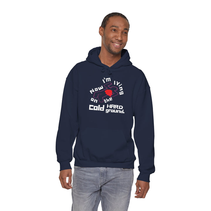Chalk Outline “Lying on the Cold Hard Ground” Unisex Heavy Blend™ Hooded Sweatshirt