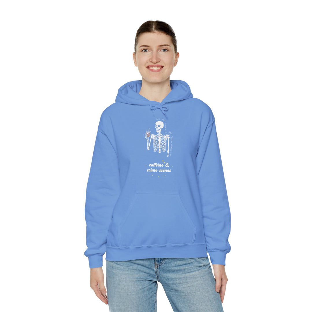 Skeleton "Caffeine and Crime Scenes" Unisex Heavy Blend™ Hooded Sweatshirt